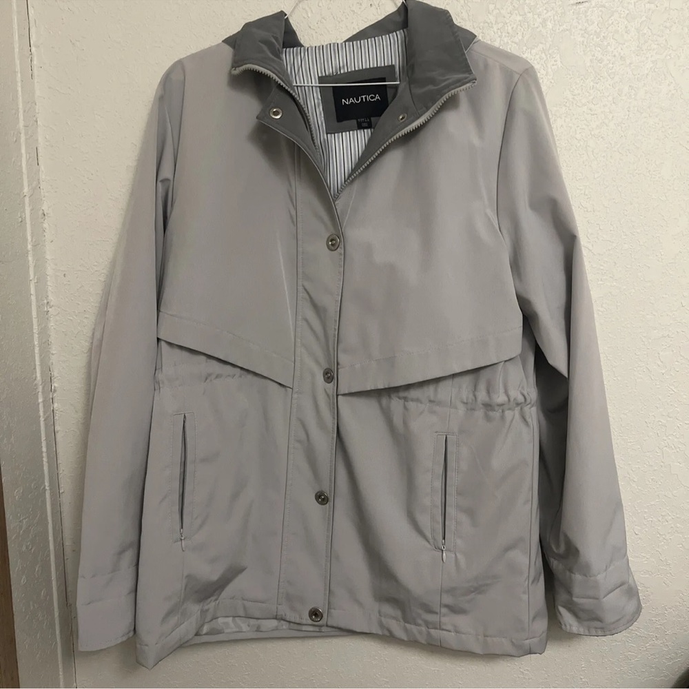 Nautica Gray Hoodie Full Zip And Buttons  Jacket Size Large